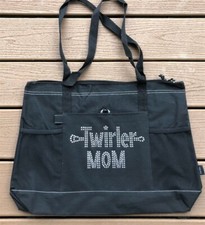 TWIRLER MOM TOTE BAG BLACK FABRIC HANDLESZIPPER 18" X 14" RHINESTONES GIFT IDEA