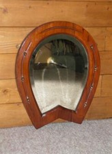 Edwardian Mahogany Horse Shoe W/ Brass Studs Shaped Wall Hanging Mirror