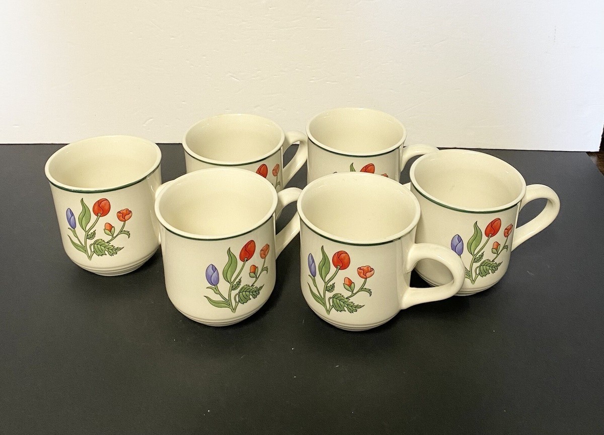 Set Of 6 Tulip Garden by NINA MORTELLITO Multi Color Coffee Mugs