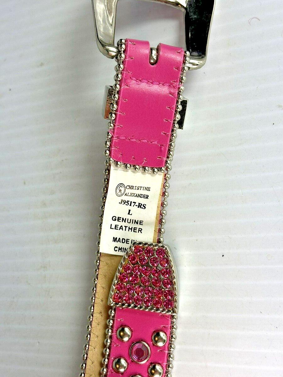 Christine Alexander Medium White Leather SWAROVSKI Bling BELT Western PINK FUSCH Christine Alexander Pink Studded Belt with Crystal Buckle | eBay main image 4