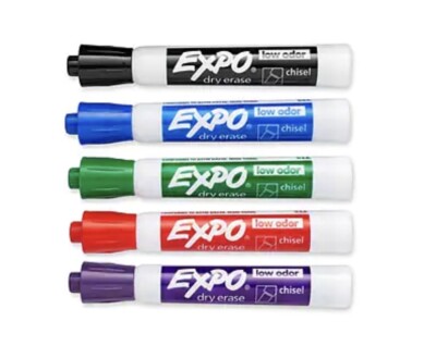 EXPO LOW ODOR DRY ERASE MARKER CHISEL TIP Whiteboard Markers, Assorted, 36 Count