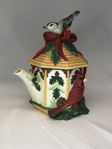 Lenox "WINTER GREETINGS" Everyday Cardinal Birdhouse Teapot Red Ribbon - Picture 6 of 8