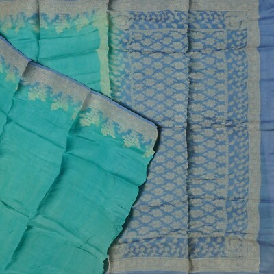 Namaste Vintage Teal Sarees 100% Pure Silk Woven Indian Sari 5YD Craft Fabric