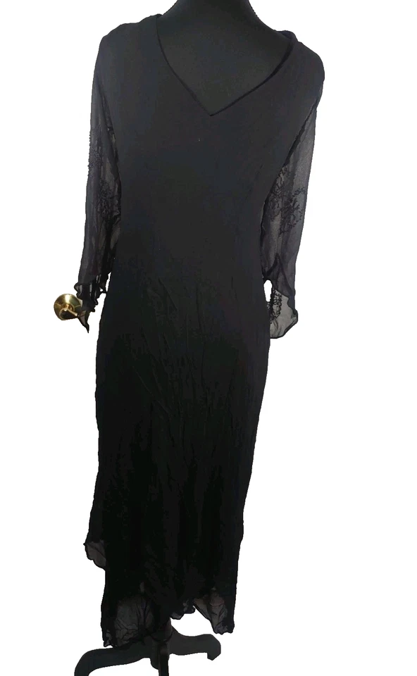 Vintage 90s Silk Beaded Midi Dress Whimsigoth Witchy Gothic Fairy Grunge Sz 16 - Image 4 of 4