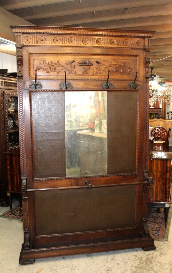 Árbol de salón renacentista francés grande | Perchero antiguo de nogal con espejo Foto 4 de 4
