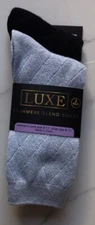 WomenLuxe Cashmere/Wool Blend Crew Socks Sz 6-11 - 2 Pairs Soft Blue/Black New