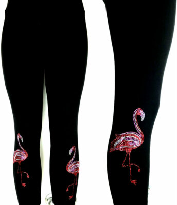 Regular Blk One Size Capri Yoga Leggings Rhinestone Large Pink