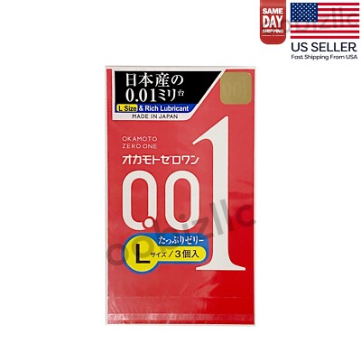 Okamoto Zero One 001 Large 58mm 0.01mm Non-Latex Polyurethane Condoms 3pc Japan