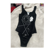 I Heart Raves womens XS Black Sleeveless Polyester Dance bodysuit DS2734