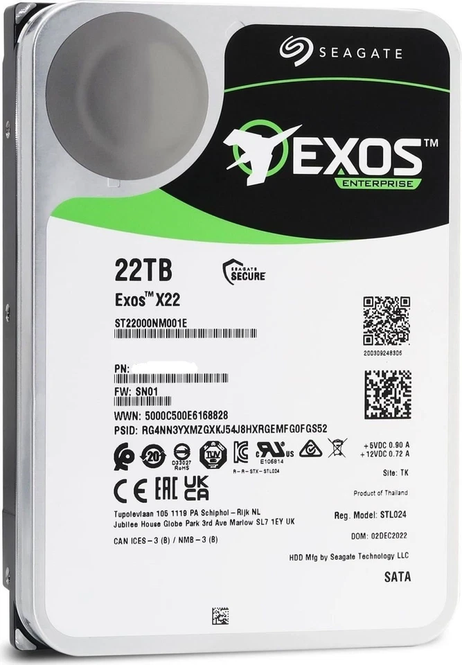 Seagate Exos X22 22 TB disco rigido interno ST22000NM001E 3,5 pollici HDD SATA3 512 MB - Immagine 4 di 4