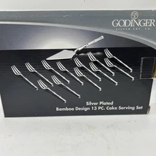 Godinger 13 Pc Silver Plate Dessert Serving Set Italy Bamboo Chinoiserie