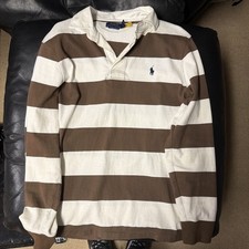 Ralph Lauren Polo The Iconic Rugby Shirt Pale Russet Brown Cream White Men Med