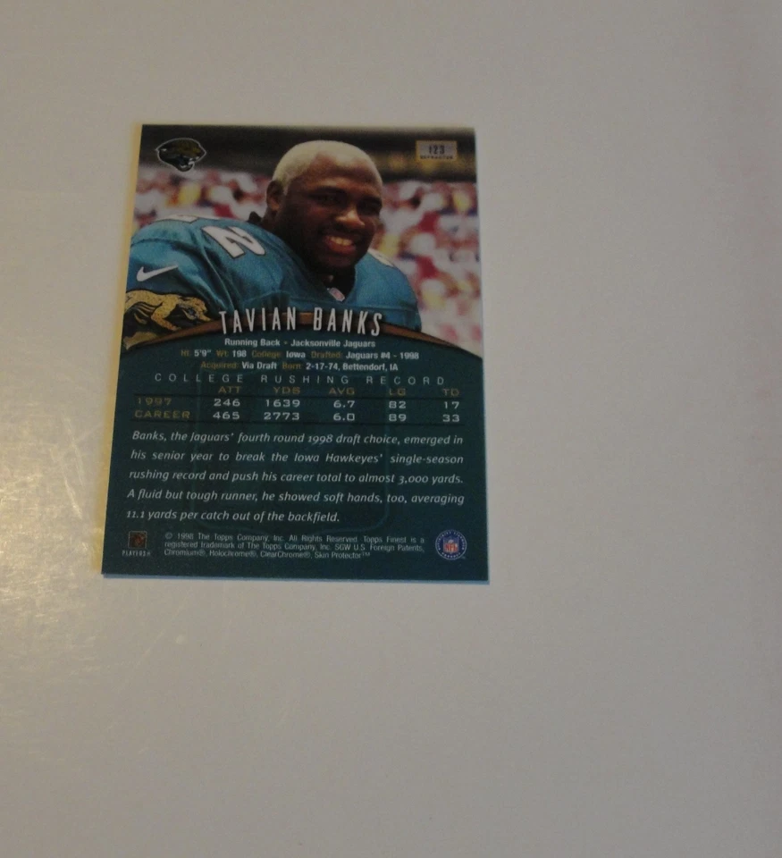1998 Topps Finest Refractor Tavian Banks Football Card - Image 2 of 2