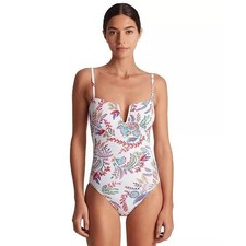 NWT Lauren Ralph Lauren One Piece Swimsuit Women White Paisley Floral 12 140