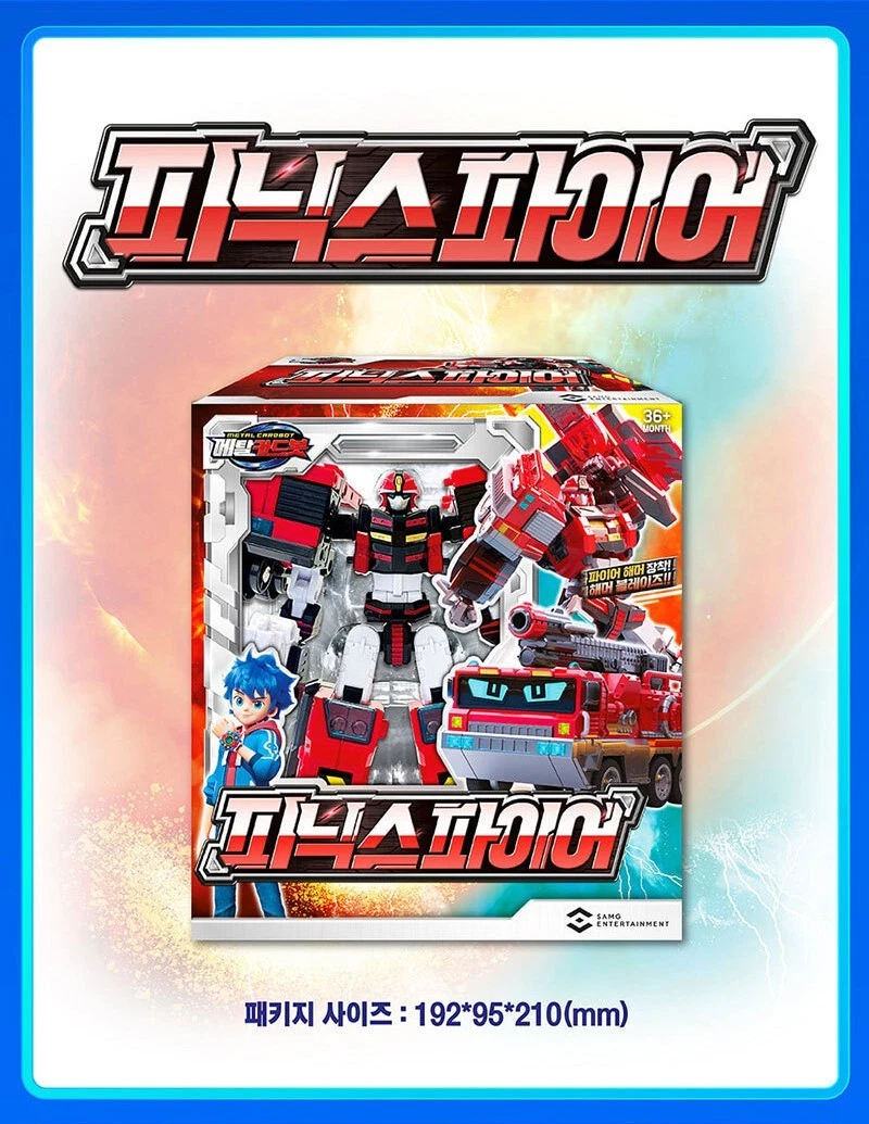 Metal Cardbot PHOENIX FIRE Rojo Camión Motor Transformación Robot Coche Tarje...