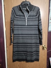Eddie Bauer Sweater Knit Charcoal Grey/White Stretch Dress Quqrter Zip Size Med!