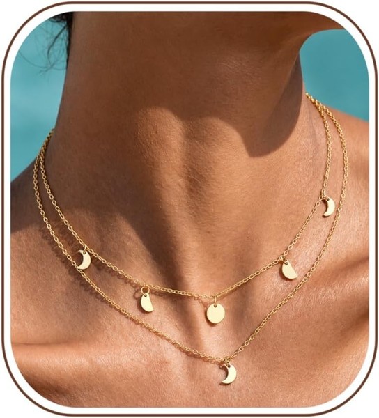 Halskette Damen Gold Rosegold Silber Wasserfest Choker Doppelkette Set Schmuck-image