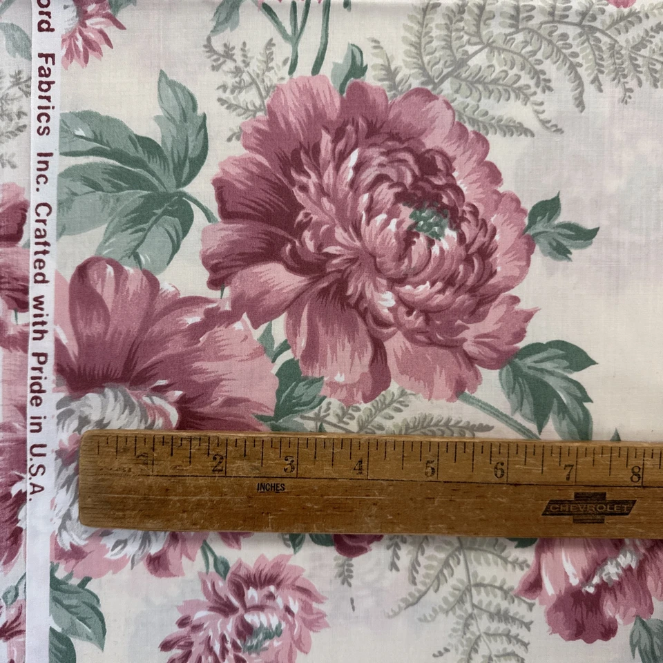 Joan Kessler Concord Fabric Ivory Pink Green Floral Cottage Roses 4 yd Remnant - Image 4 of 4