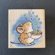 Penny Black Catch A Star Mouse with Bowl of Stars 2001 Rubber Stamp 2094E
