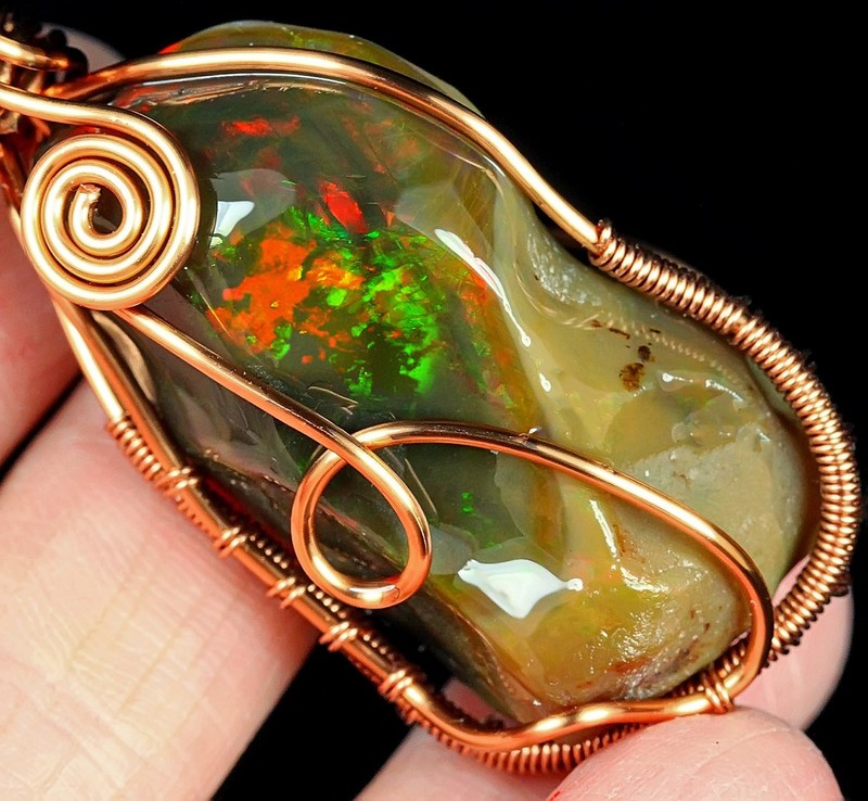 56Ct African Black Opal Nugget Wire Wrapped Pendant PRH151