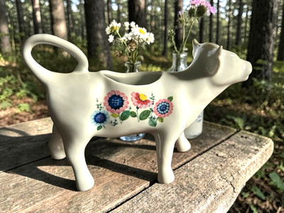 Vintage Porcelain Floral Cow Creamer by LaValle -NYC, Made In France