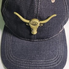 Black Chambray Bull Horn Trucker Hat Western Biker Rodeo Ranch 100 Cotton