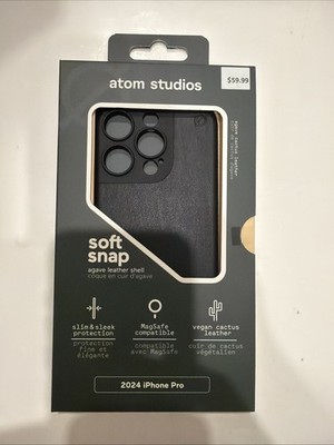 Atom Studios iPhone 16 Pro Leather Case Black Magnetic Soft Snap (MagSafe)