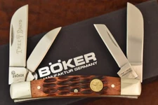 BOKER TREE BRAND PREMIUM 4 BLADED CONGRESS KNIFE NICE JIGGED BROWN BONE (25668)