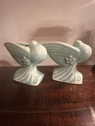 Vintage 1940s McCoy Miniature Dove Flower Vases. Original Aqua. Pair Of Two.