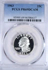 1963 Washington Quarter Proof PCGS PR 69 DCAM PF ULTRA CAMEO Top Pop Coin 25C