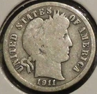 Silver Dime - Barber - 1911 (Reverse is more worn)