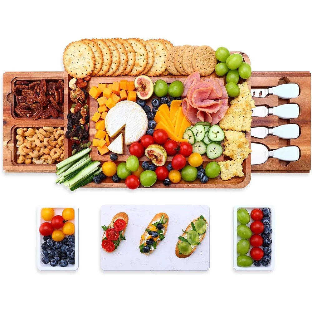 Large Acacia Wood Cheese Board Set Charcuterie Board with Drawers Serving Tray
Opens in a new window