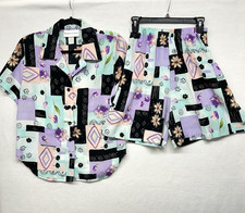 VTG Set 2 Pc 80's Abstract Matching Shorts Shirt S Retro Pastel Beach Soft Girl