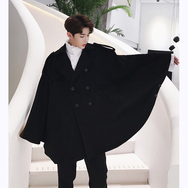 Mens Casual Wool Blend Cloak Double Breasted Cape Jacket Mens Casual Wool Blend Cloak Double Breasted Cape Jacket