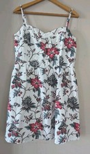 Talbot's Women's 12 White Floral Fit Flare Spaghetti Strap Lined Summer Dress