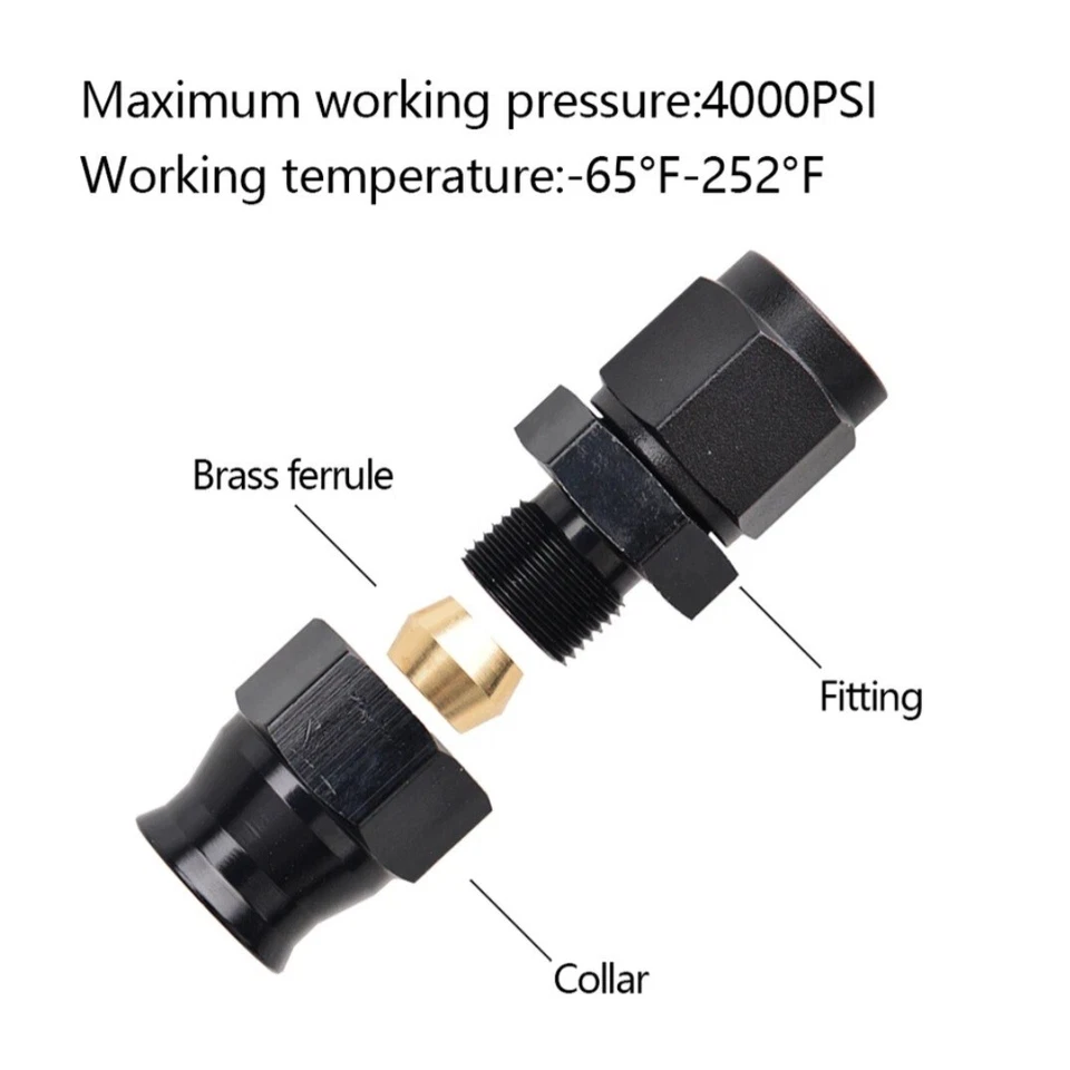 AN-6 BLACK Straight FEMALE SWIVEL to 5/16 8mm HARDLINE TUBE Compression Fitting - Image 2 of 4