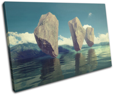 Floating Rocks Lake Surrealism Fantasy SINGLE Leinwand Kunst Bild drucken