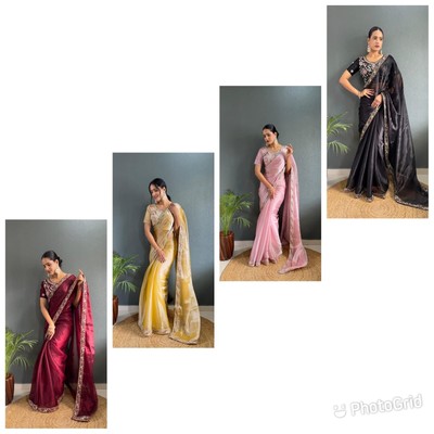 BOLLYWOOD INDIAN PAKISTANI ETHNIC PARTY WEAR WOMEN BURBERRY SILK SAREE/SARI D198