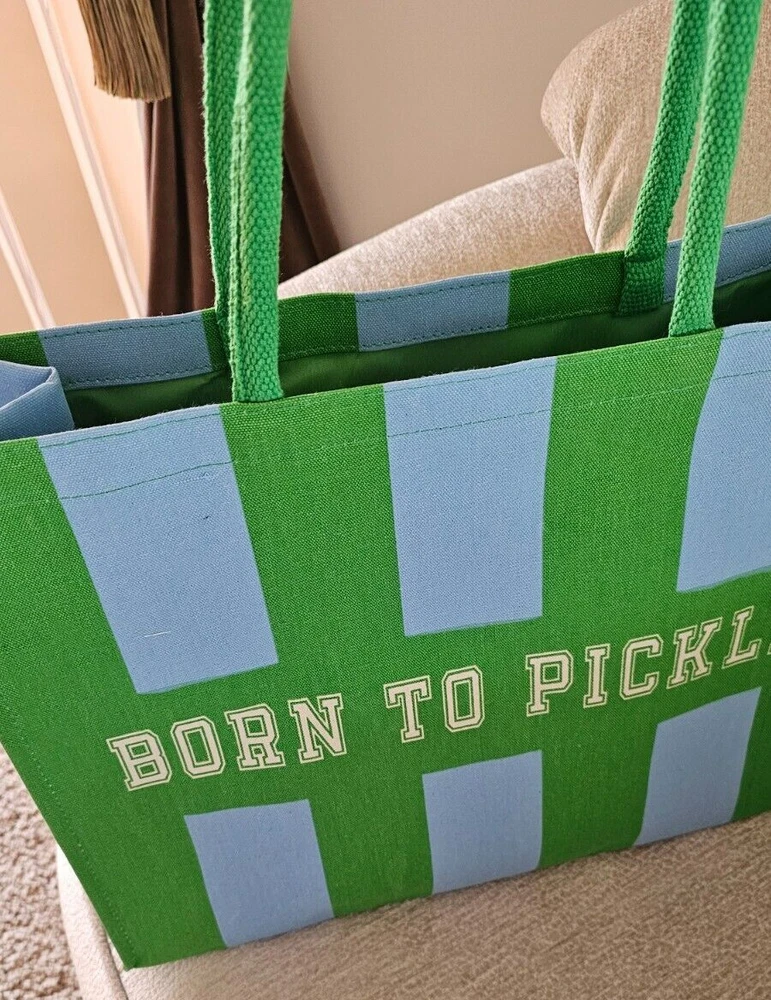 Pickleball, Born To Pickle Canvas Tote Style Gear Bag W/ Straps 18"W x 14"T 6"D