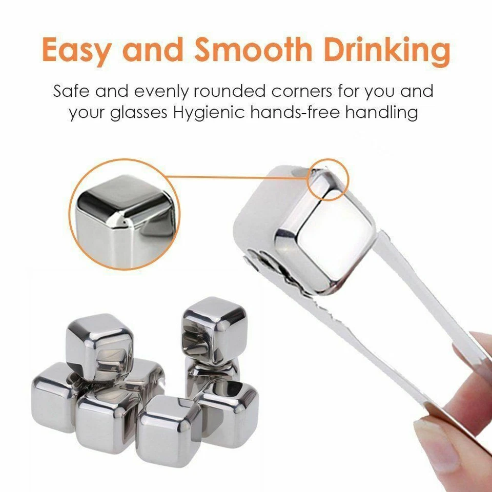 Cubos de gelo de aço inoxidável pedras de resfriamento reutilizáveis para uísque vinho bebida - Imagem 4 de 4