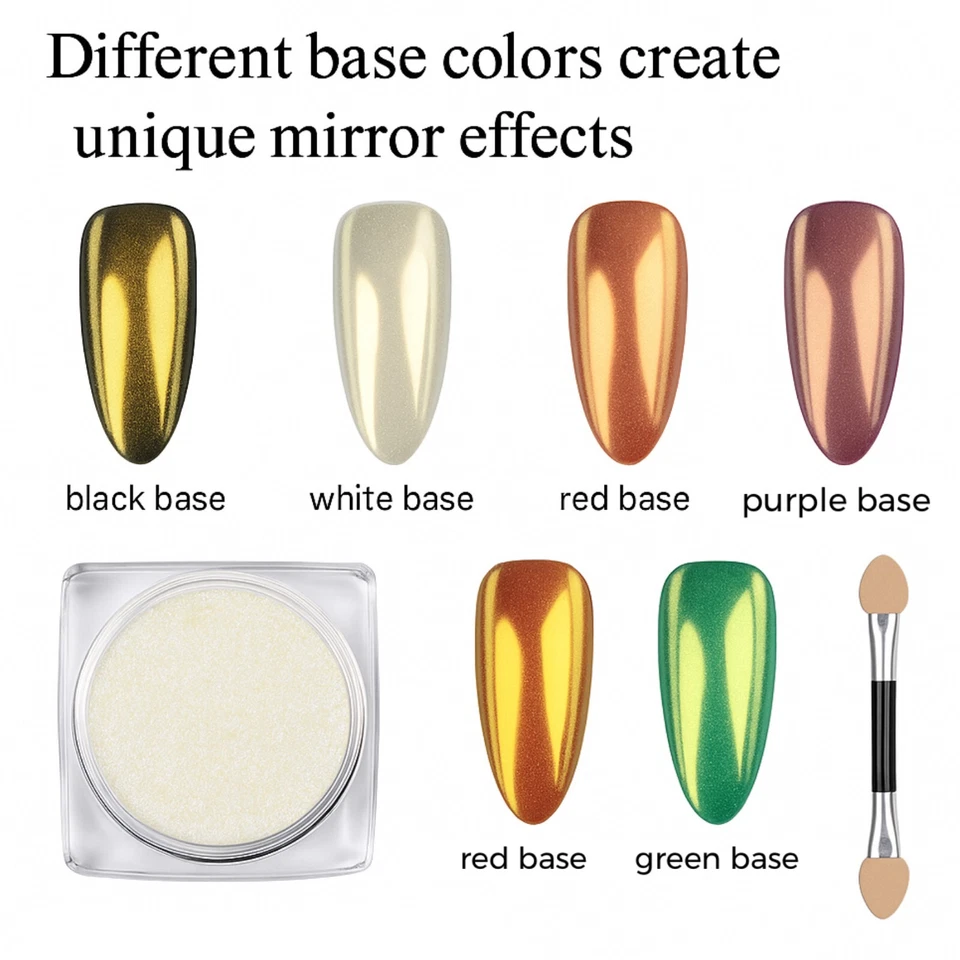 Polvo espejo dorado blanco efecto cromo polvo gel esmalte pigmento (m) Foto 4 de 4