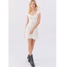 URBAN OUTFITTERS Maureen Henley Ribbed Mini Dress White Coverup Size Medium