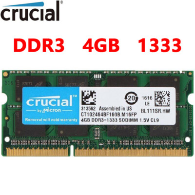 Crucial DDR3 4GB 1333 MHz SODIMM RAM PC3-10600 204Pin Laptop