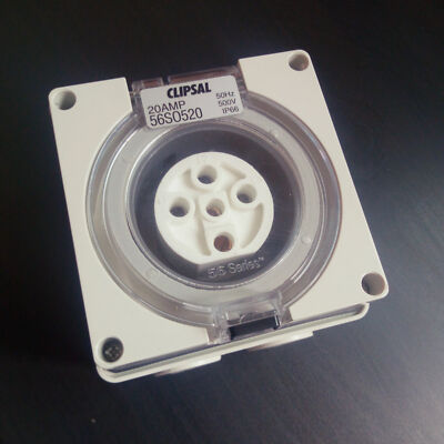 Clipsal 56SO520 Surface Socket Outlet, 5 Round Pin, 20AMP, 50Hz 500V, IP66 Gray 