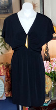 VTG RARE LILLIE RUBIN Sz 6 Black Cocktail Dress Gold Art Deco Arrow Drape Pleat