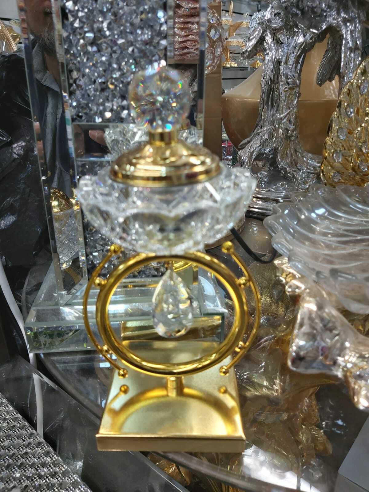 Arabian Incense Burner Bakhoor Crystal Glass & Metal Gold Traditional