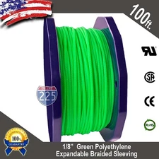 100 FT 1/8" Green Expandable Wire Cable Sleeving Sheathing Braided Loom Tubing