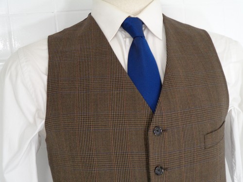 Men's Glen Plaid Vest Daniel Cremieux Brown Wool Tweed Waist Coat Size Medium - Picture 16 of 24