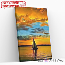 Paint By Numbers Kit Sailboat Scenery Sea Beginner Art Wall Acrylic Oil Draw DIY