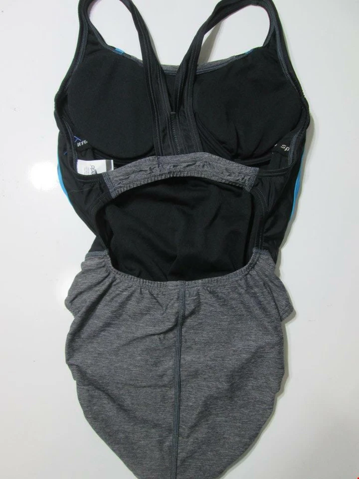 Traje de baño Speedo para mujer talla 6 de una pieza gris forrado inalámbrico espalda deportiva estampado de logotipo Foto 2 de 4